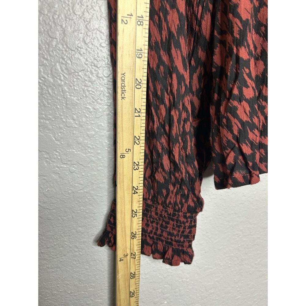 Garnet Hill Red Black Mock Neck Animal Print Long Sleeve Blouse Size Medium - Picture 7 of 11